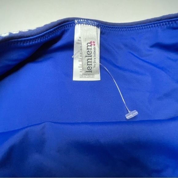 LEMLEM Lena High Leg Bikini Bottom M Diamond Jacquard Blue and White  $125 - Picture 6 of 10